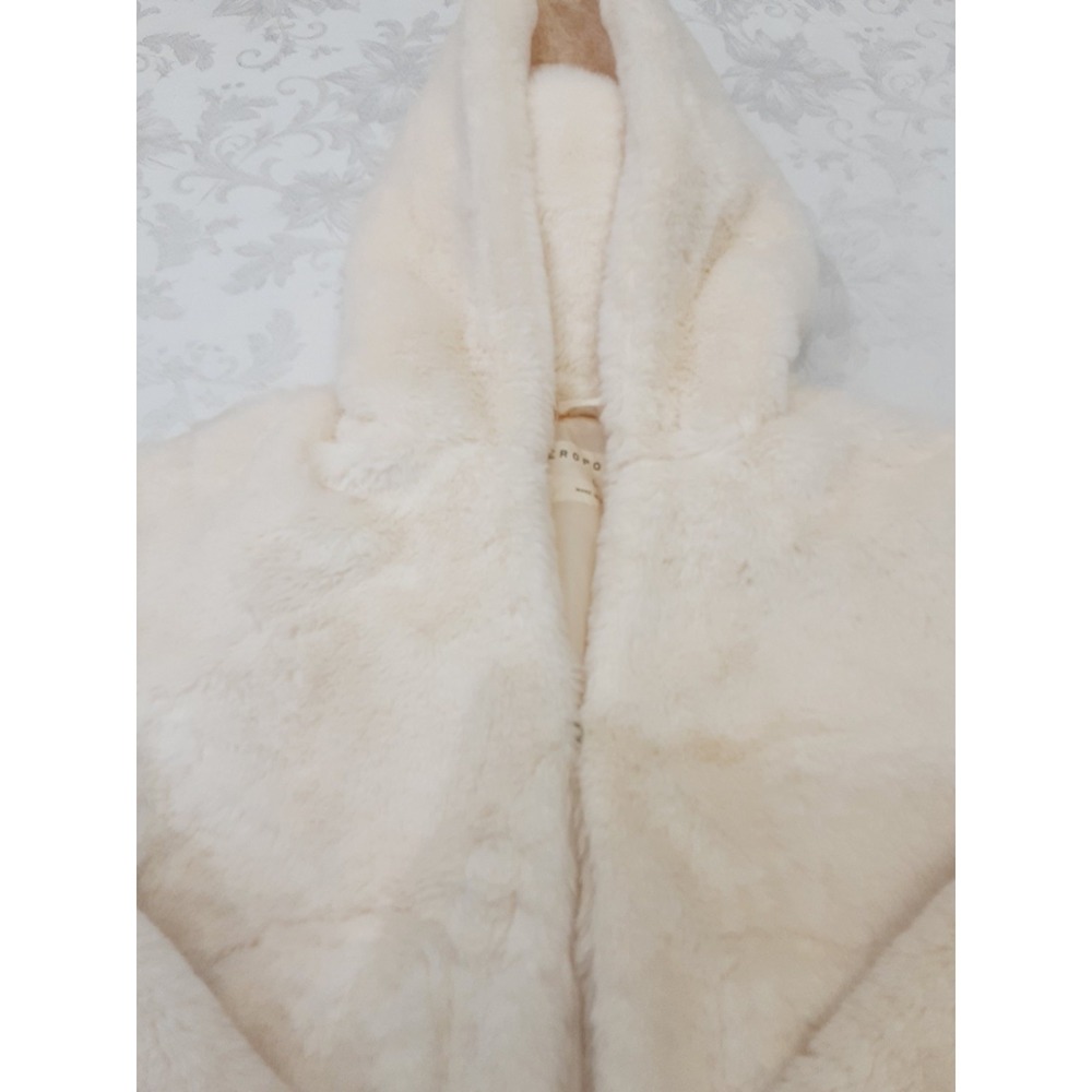 Aeropostale Faux Fur Open Glam Jacket Hoodie Cream Beige Women Large Warm Lined